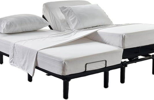 Kingnex Striped Split California King Sheets Sets for Adjustable Bed with Deep Pocket 5 Pieces Include 2 Cali Twin XL Fitted Sheets 1 Flat Sheet 2 King Size Pillowcases White