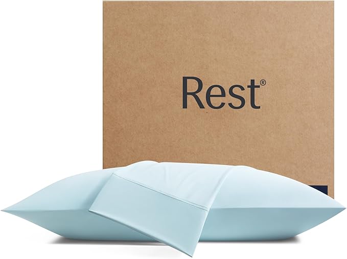 REST® Evercool®+ Cooling Pillowcases Standard - 2 Pillowcase for Sensitive Skin, Silver Infused Fabric for Hygienic Sleep, Silky Smooth for Curly Hair, High Elastic for Snug Fit (19x29 inches)