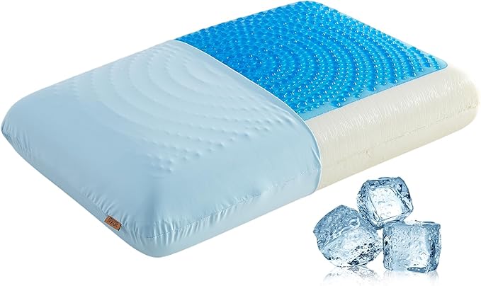 SAPHREAS Cooling Gel Memory Foam Pillow for Sleeping, Standard Size 4In Cool Bed Pillow for Side, Back and Stomach Sleepers, Removable & Machine Washable, Blue