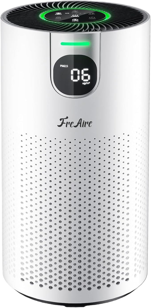 FreAire Air Purifiers for Home Large Room Covers up to 1800Ft², VisionAir 20dB Sleep Mode for Bedroom, with Real-Time AQI & PM2.5 Display,360°Intake&Outlet Air Cleaner Pet-Friendly HEPA,HAP606,White