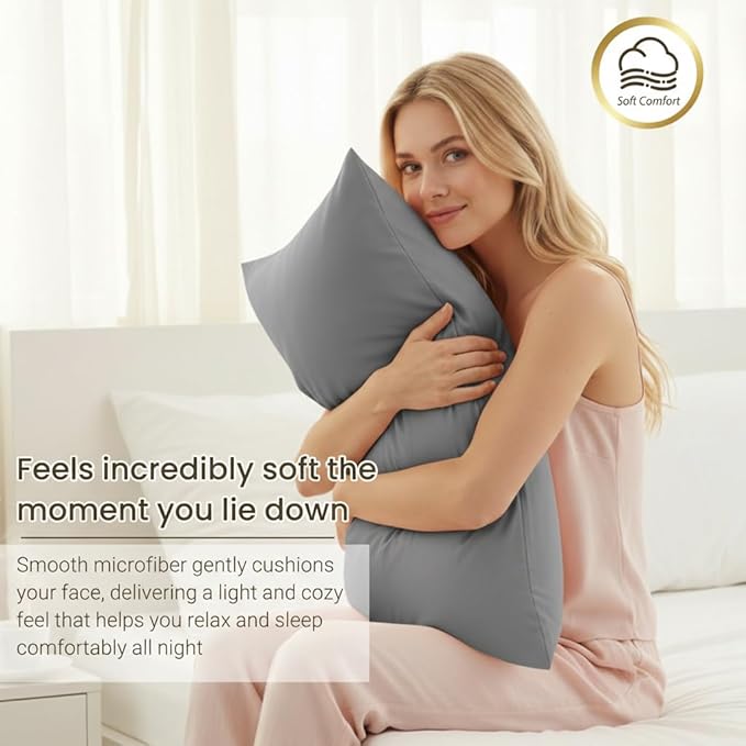 Brushed Microfiber Pillow Cases Standard Size Pillow Case-Envelope Closure Pillowcases Standard Set of 2,Cooling & Moisture Wicking,Wrinkle Resistant Bed Pillowcases 20" X 26"(Standard,Dark Gray)