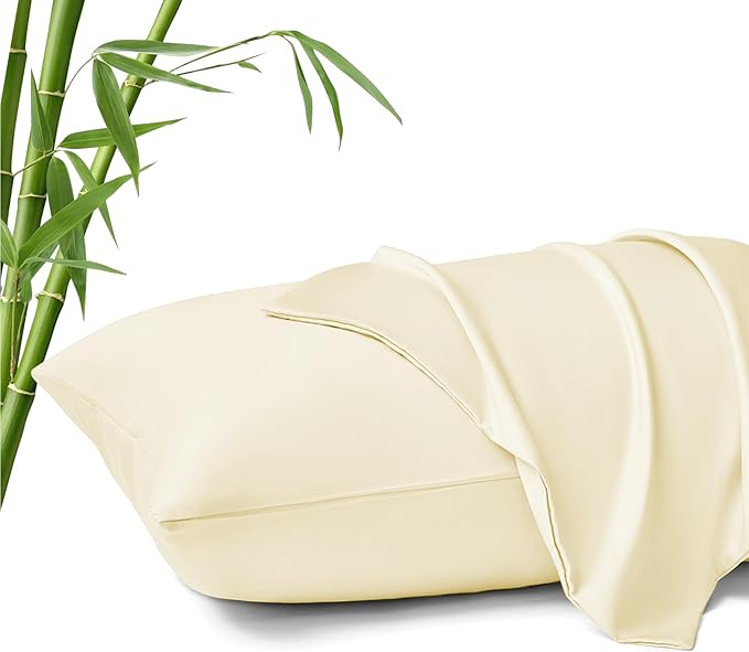 MR&HM King Pillow Cases Set of 2, Cooling Pillow Case for Hot Sleepers 20"x40", Breathable & Moisture Wicking, Soft Envelope Pillowcases, Rayon Derived from Bamboo & Polyester Blend (Cream)