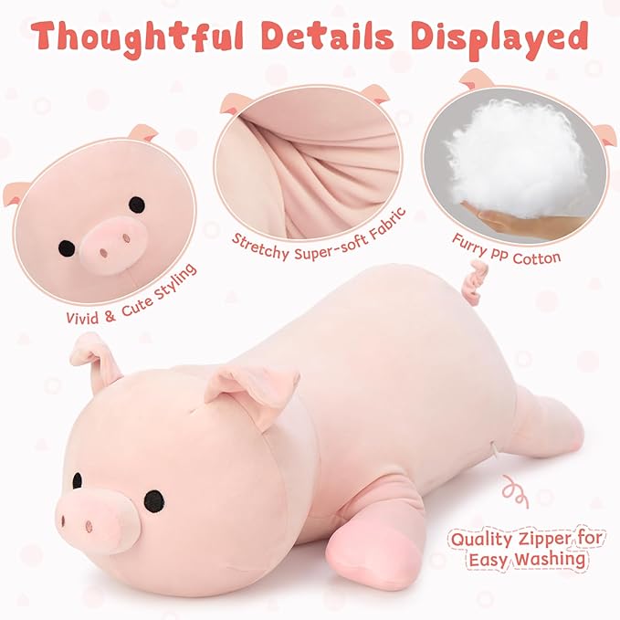 MaoGoLan Pink Pig Stuffed Animal Plush Pillow– 24" Giant Stuffed Pig Toy, Soft Hugging Piglet Toy for Kid Girl Boy & Adults, Perfect Piggy Birthday Gift, Baby Shower Party Favor Decor
