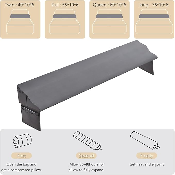 Bed Wedge Pillow for Headboard Gap Filler King(76"x6"x10")– Triangle Pillow Wedge for Bed, Mattress Wedge Gap Filler for Headboards, Soft Washable Cover, Neck Back Support&Sleeping Pillow Wedge, Gray