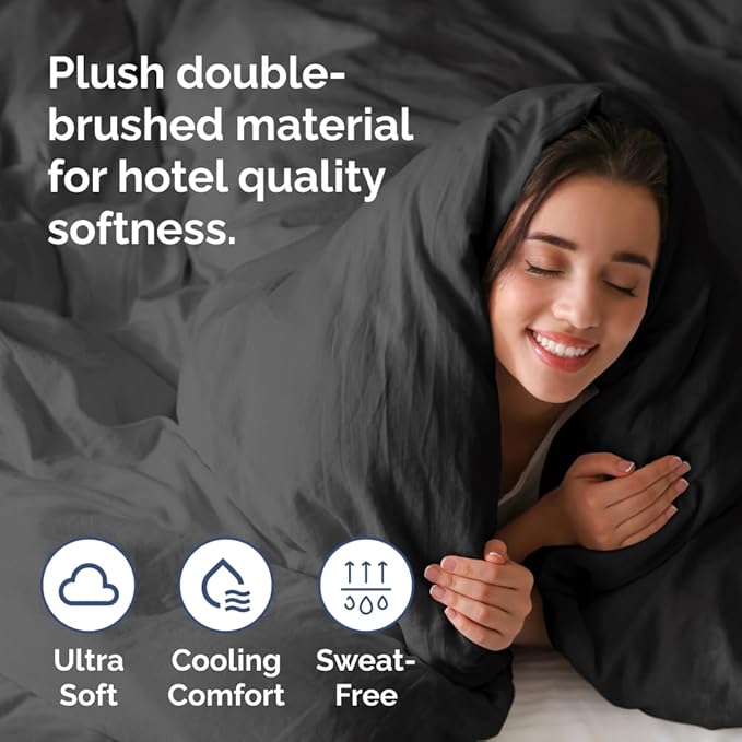 Duvet Cover Super Queen Size Set - Extra Soft Super Queen Duvet Cover with 2 Pillow Shams - Hotel Luxury, Easy Care & Fade Free w/ Zipper Closures & Ties - All Season, Comfy and Breathable (Black)