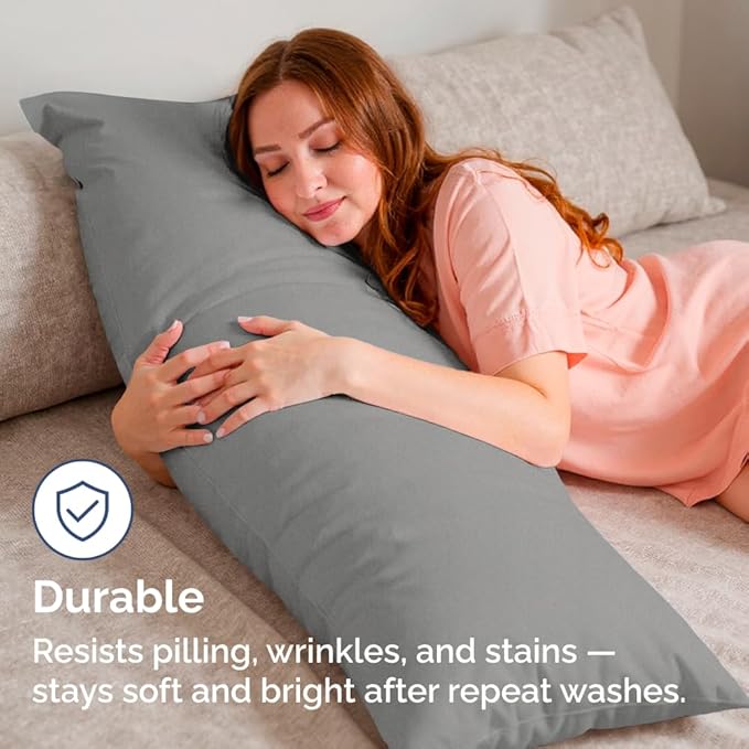 Body Pillowcases Set of 2-20x54 Long Body Pillow Case - Soft Body Pillow Cover for Sleeping & Side Sleepers - Comfy, Wrinkle & Fade Free - Machine Washable w/Envelope Enclosure Heathered Grey