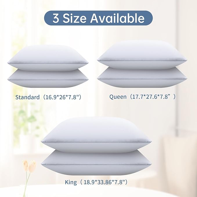 Piwaal Bed Pillows for Sleeping King Size Set of 4, Down Alternative Filling, Fluff by Patting Pillows for Back, Stomach or Side Sleepers