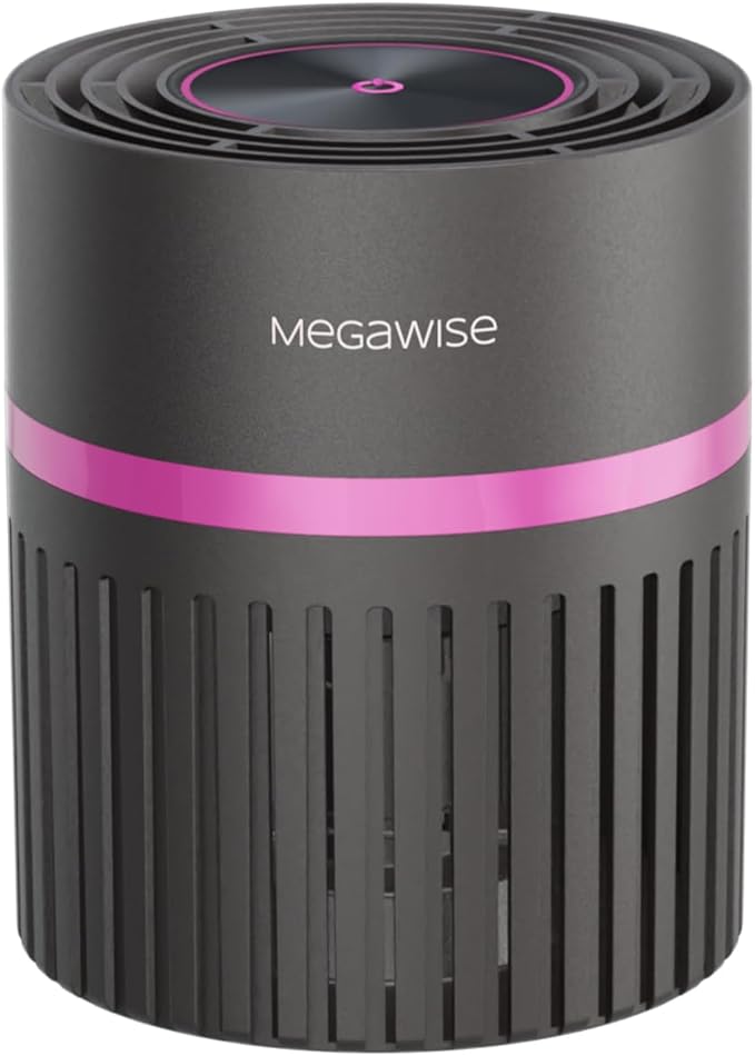 MEGAWISE Portable Air Purifier, H13 True HEPA 3-in-1 Filter, 99.97% 0.3 Micron Filtration, Dust Smoke Pet Dander, Ozone Free, Ultra-Quiet 24dB, Small Tabletop Air Cleaner for Bedroom Home Office