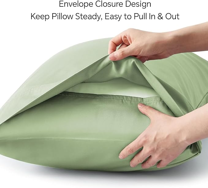 BEDELITE King Size Pillow Cases Set of 2, Rayon Derived from Bamboo, Cooling Pillow Cases for Hot Sleepers & Night Sweats, Breathable and Silky Soft Envelope Pillowcases(Sage Green, 20"x36")