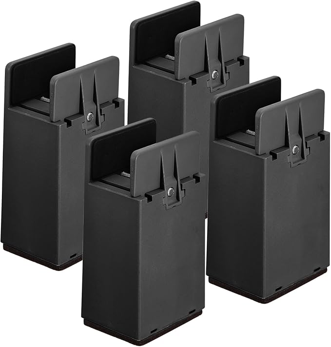 uxcell 4 Inch Bed Risers with Adjustable Screw Clamp, 4Pcs Furniture Risers for Bed, Desk, Sofa, Table, Fit for Furniture Thickness 0.39-1.45", Supports 5000 Pounds, Black