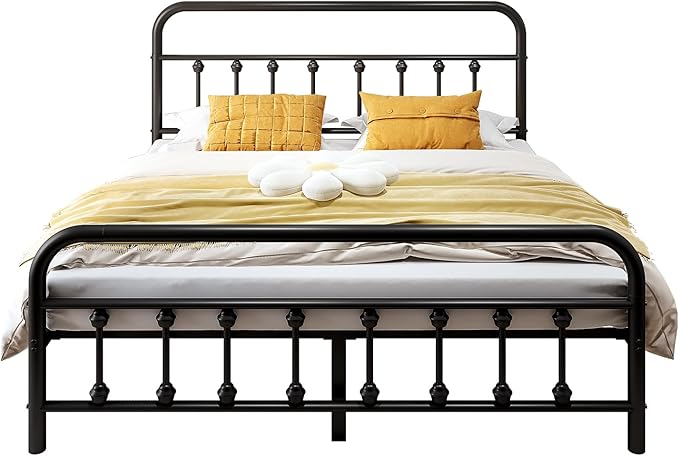 Vengarus 14-Inch King Bed Frame – Classic Metal Platform with Headboard and Footboard,Under Bed Storage, Mattress Foundation, No Box Spring Needed,Black