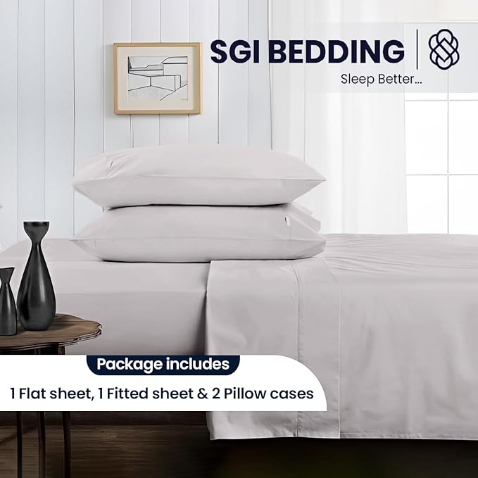 SGI bedding 100% Egyptian Cotton Sheets King Size – 600 Thread Count Sheets Set, Soft, Cooling, 15" Deep Pocket, Luxury Hotel Bedding, Breathable, Durable - Light Gray
