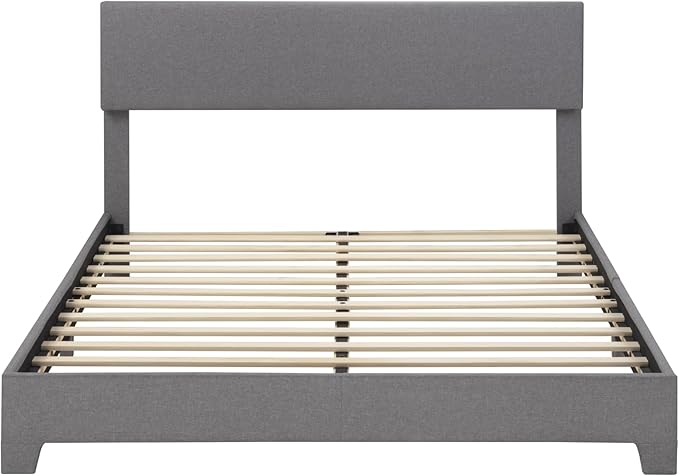 SHA CERLIN Light Grey Full Size Platform Bed Frame with Wood Slats Support, Clean Line Fabric & Adjustable Headboard, No Box Spring Needed, Easy Assembly