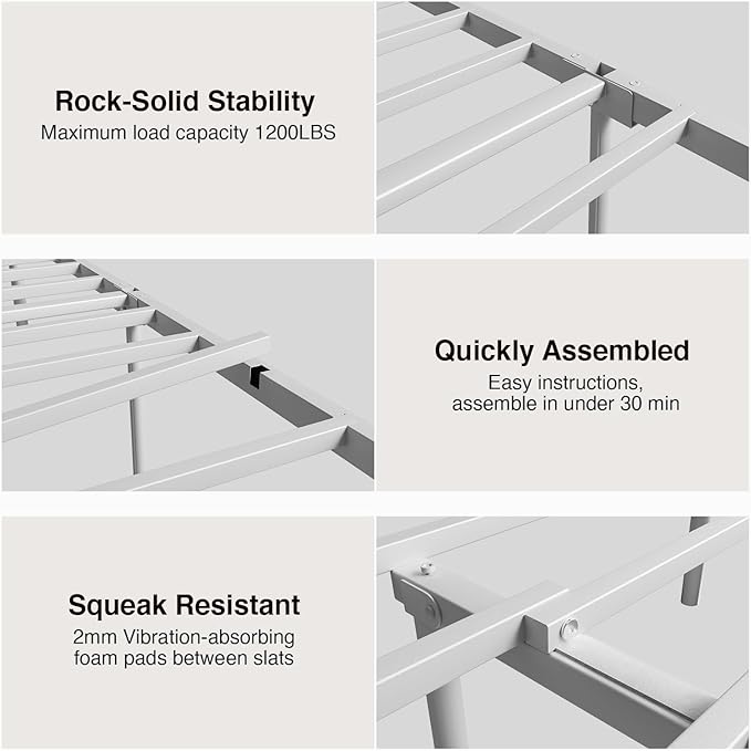 Novilla Metal Bed Frame Queen Size - Modern Minimalist Victorian Style with Headboard/Footboard, Heavy-Duty Steel Slats/Underbed Storage/No Box Spring Needed/Easy Assembly/Noise Free/White