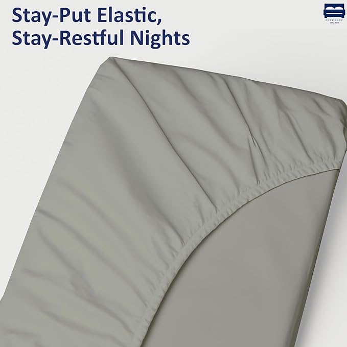 Cot Size 25" x 75" Fitted Sheet, 100% Egyptian Cotton, Perfect for Camp Bunk Beds/RVs/Guest Beds/Army Cots/Replacement Mattress - Light Grey
