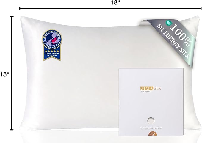 ZIMASILK 100% Pure Mulberry Silk Pillowcase for Hair and Skin Health,Soft and Smooth,Both Sides Premium Grade 6A Silk,600 Thread Count,with Hidden Zipper,1pc(Toddler 13''x18'',White)