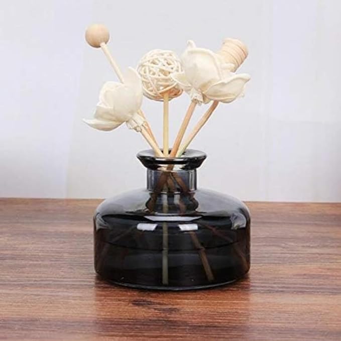 Glass Bud Vase Empty Glass Diffuser Bottles Refillable Aromatherapy Jars Small Vases for Flowers Vases Centerpiece for Wedding Home Essential Oils Office Table Decor (Black)