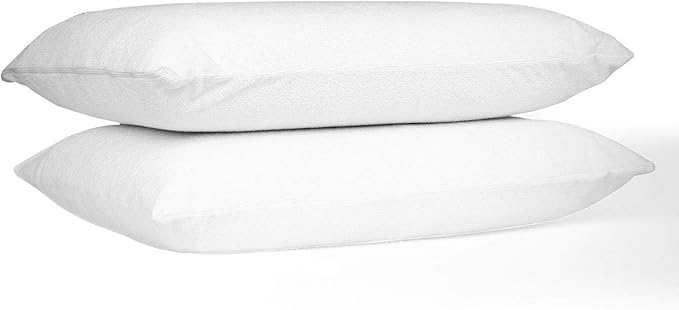 Anti Allergy Dirt Pillow Cases | Irritant Protector | Premium Breathable Terry Cotton Cover | 100% Waterproof | Zippered Encasement | Set of 2 | Standard Size