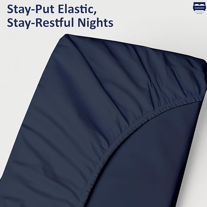 Cot Size 25" x 75" Fitted Sheet, 100% Egyptian Cotton, Perfect for Camp Bunk Beds/RVs/Guest Beds/Army Cots/Replacement Mattress - Navy Blue