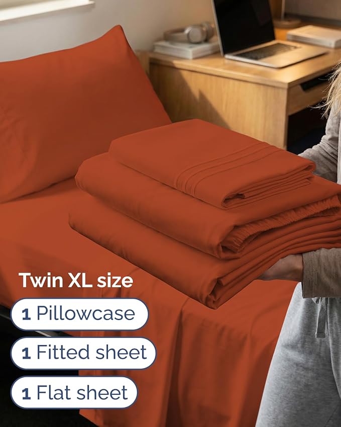 Twin XL Size 3 Piece Sheet Set - Comfy Breathable & Cooling Sheets - Hotel Luxury Bed Sheets for Women & Men - Deep Pockets, Easy-Fit, Soft & Wrinkle Free Sheets - Terracotta Oeko-Tex Bed Sheet Set