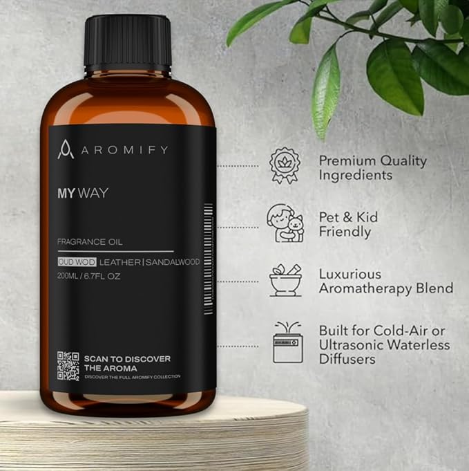 My Way Diffuser Oil, Inspired by 1 Hotel Miami Beach, 6.7 FL Oz, 200 mL Hotel Scent Diffuser Oil, My Way Aromatherapy Blend of Essential Oils for Home & Office, Leather & Sandalwood Scent.