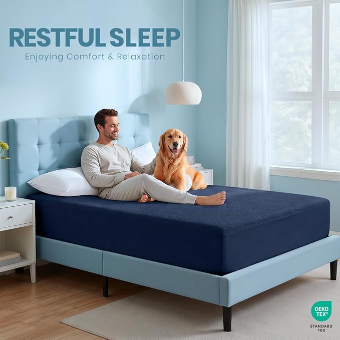 Utopia Bedding Waterproof Mattress Protector Twin XL Size, Premium Terry Mattress Cover 200 GSM, Breathable, Fitted Style with Stretchable Pockets (Navy)