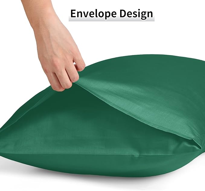 Warmstar Cotton Pillow Cases Queen Size Set of 2, 600 Thread Count Pillowcases 20x30 Inches, Soft Long Staple Cotton Pillowcases Breathable with Envelope Closure,Dark Green