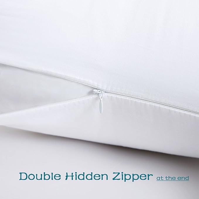 100% Cotton Zippered Body Pillow Cover, Super Soft & Breathable Body Pillow Pillowcase with Zipper, White Body Pillow Case Cover 20x54 Inches, 1 Pack