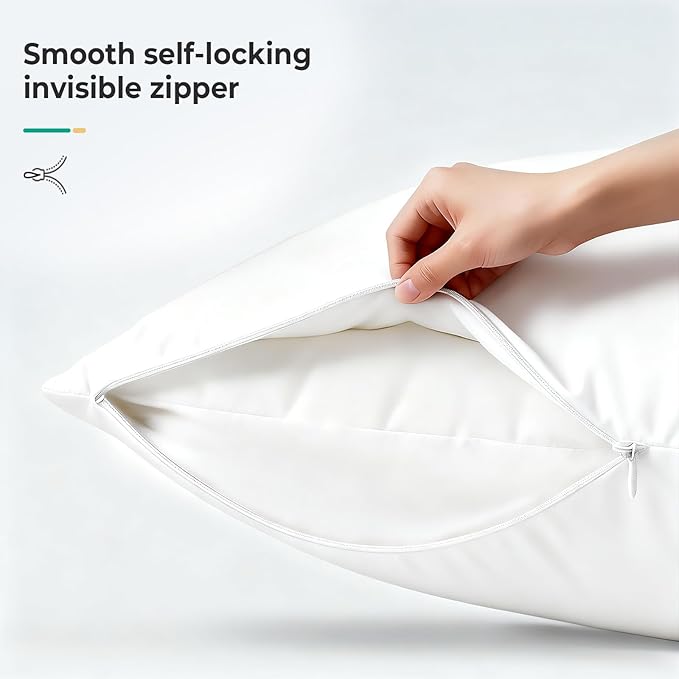 Cooling Curved King Pillow Case for Sider Sleeper Breathable Cool Silky Soft Pillow Cover with Zipper for Hot Sleepers,Hair and Skin Friendly,White,1 Pack,20x36IN