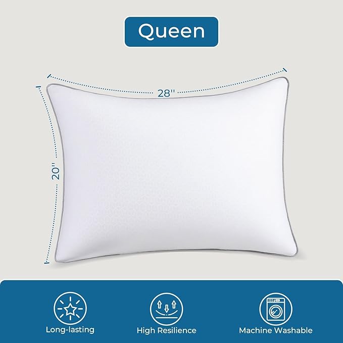 Sasttie Firm Pillows Queen Size Set of 2, Bed Pillows for Side, Back, and Stomach Sleepers - Oeko-Tex Certified Down Alternative Plump Filling - Hotel Quality and Machine Washable, 2 Pack