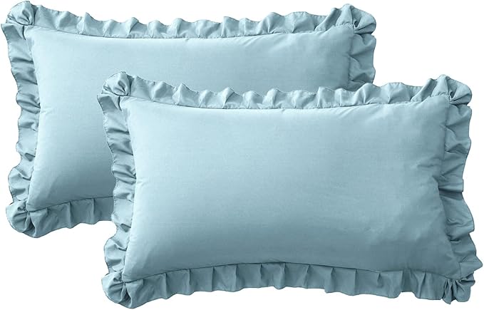 Ruffle Pillow Cases King Size Set of 2 – Soft Wrinkle Resistant Brushed Microfiber Ruffled Pillowcases –Envelope Pillow Shams Cover Festive Gift for Hotels, Guest Rooms 20x36 Inch (Baby Blue)