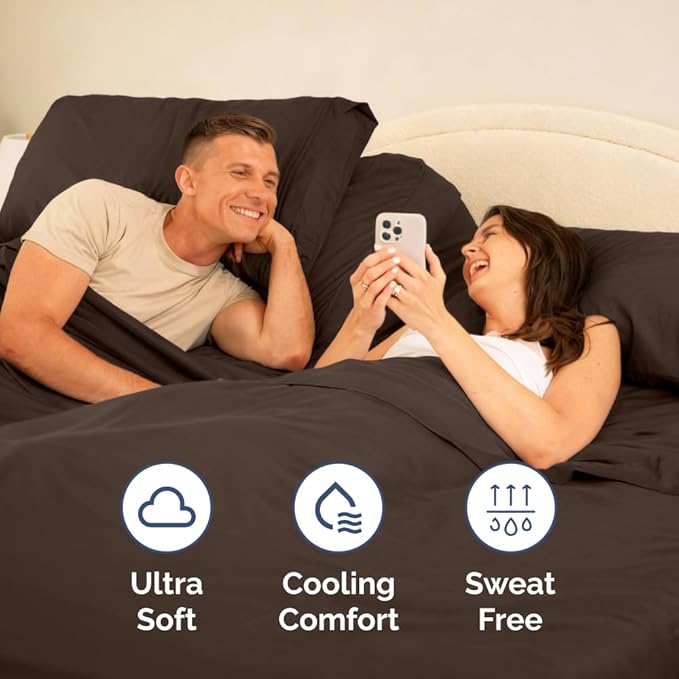 Flex Top Split Head King 4 Piece Sheet Set - Ultra-Soft, Breathable & Cooling Bed Sheets Set - Hotel Luxury Bedding for Women & Men with Deep Pockets - Wrinkle Free & Fade Resistant - Oeko-Tex - Brown