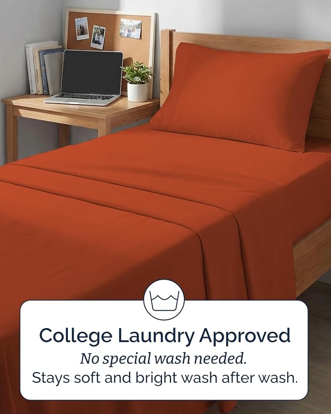 Twin XL 4 Piece Sheet Set - Comfy, Breathable & Cooling - Soft Hotel Luxury Bedding for Women, Men, Kids, Teens and Children - 1 Flat & 1 Fitted Sheet & 2 Pillowcases with Deep Pockets - Terracotta