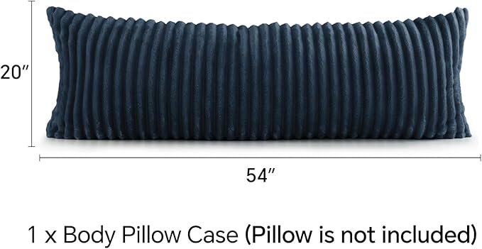 BEDELITE Fluffy Faux Fur Body Pillow Cover with Zipper, Luxury Plush 3D Striped Pillow Cover 20x54 Inches, Super Soft and Cozy Long Body Pillow Pillowcase for Bed Sofa Couch Room Decor(Navy Blue)