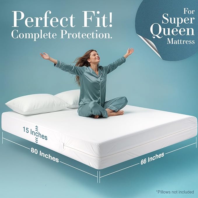 Utopia Bedding Mattress Protector Zippered Super Queen Size, 100% Waterproof Bed Bug and Dust Mite Proof Mattress Encasement, Absorbent 6 Sided Mattress Cover