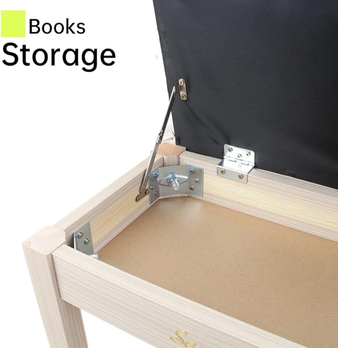 Sanpuli Solid Wood Duet Piano Bench with Storage, Piano Stool and Padded Cushion, Keyboard Bench with Bookcase, Piano Chair and Piano Seat with High-Density Sponges.