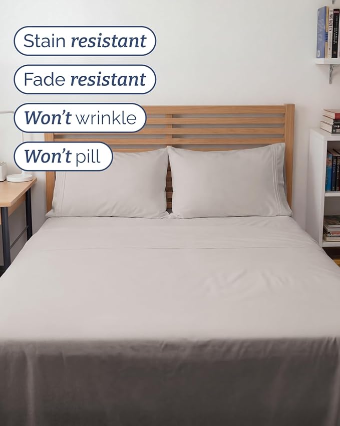 Full XL Bed Sheet - 4 Piece Full XL Bed Sheets Set - Ultra-Soft, Breathable & Cooling - Hotel Luxury Bedding for Women & Men with Deep Pockets - Wrinkle Free & Fade Resistant - Oeko-Tex - Light Grey