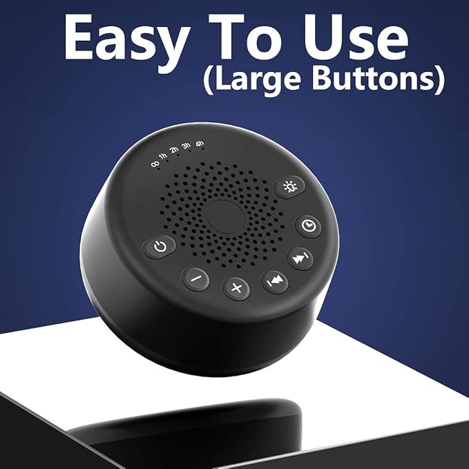Easysleep Loudspeakers White Noise Machine with 25 Soothing Sounds and Night Lights with Memory Function 32 Levels of Volume and 5 Sleep Timer Powered by AC or USB for Sleeping (Black No Light)