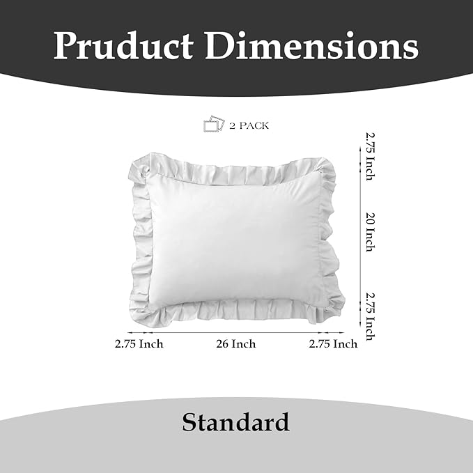 Ruffle Pillow Cases Standard Size Set of 2 –Soft Wrinkle Resistant Brushed Microfiber Ruffled Pillowcases –Envelope Pillow Shams Cover Festive Gift for Hotels,Guest Rooms 20x26 Inch (White)