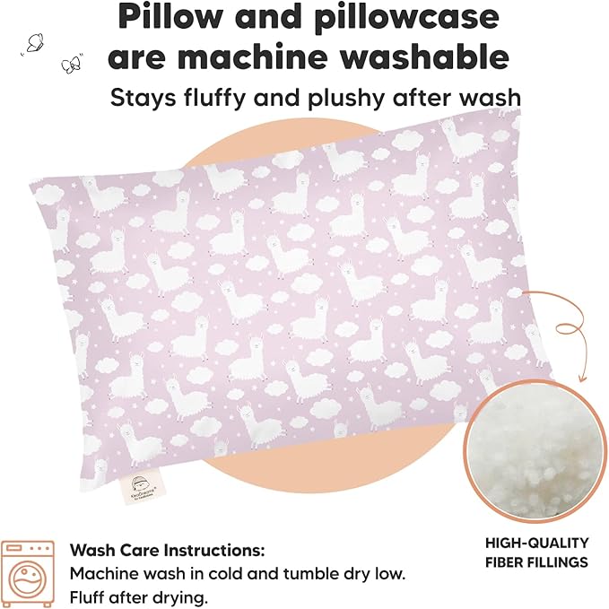 Toddler Pillow with Pillowcase - 13x18 My Little Dreamy Kids Travel Bed Pillows for Sleeping, Organic Cotton Small Pillowcase, Soft & Breathable, Machine Washable, Toddlers 2-5 years old (Alpacas)