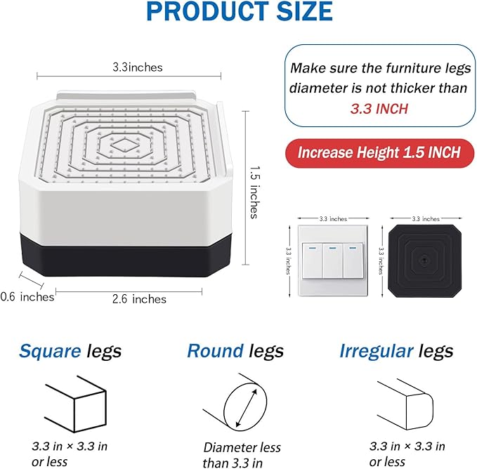 ANNKUT Bed Risers and Furniture Risers, Heavy Duty Adjustable Lifting Blocks for Couches, Desks, and Chairs, Elevates 1.5 Inches, Holds up to 4000 lbs (White)