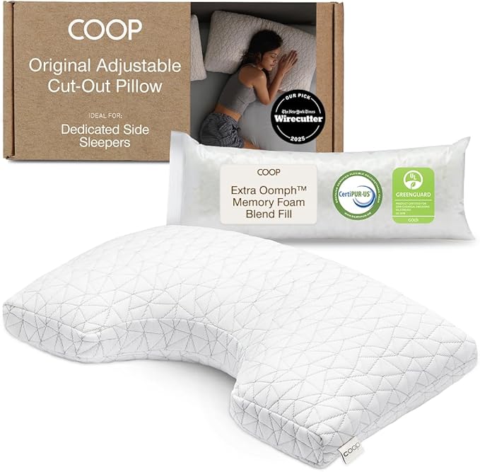 Coop Home Goods Original Cut-Out Adjustable Pillow, Queen Size Bed Pillows for Neck & Head Support, 18 x 28 “ Memory Foam Pillows - Medium Firm for Side Sleeper, CertiPUR-US/GREENGUARD Gold