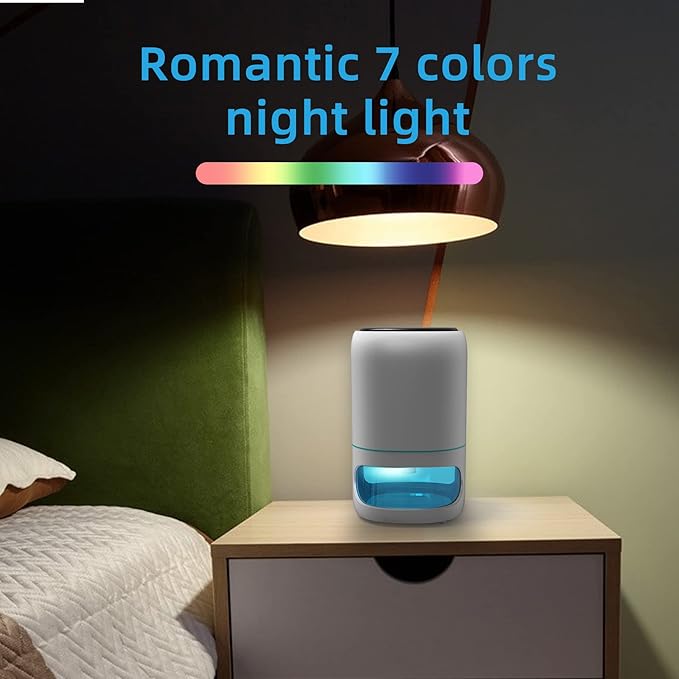 Small Dehumidifiers for Bedroom w/Air Purifying Function, 1000 ml/35 oz for 2500 Cubic Feet (260 sq ft) with 7 Colorful LED Lights Timer Set Negative Ions Below 30 dB, Auto Shut-Down