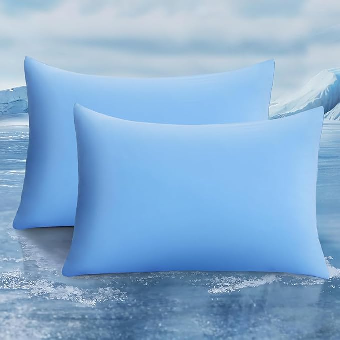 LUXEAR Cooling Pillow Cases, 2 Pack Stretch Arc-Chill Q-max 0.55 Cool Pillowcases King Size, Double-sided Cooling Design, Protecting Hair & Skin, Gifts for Women & Men, Hot Sleeper, Night Sweat - Blue