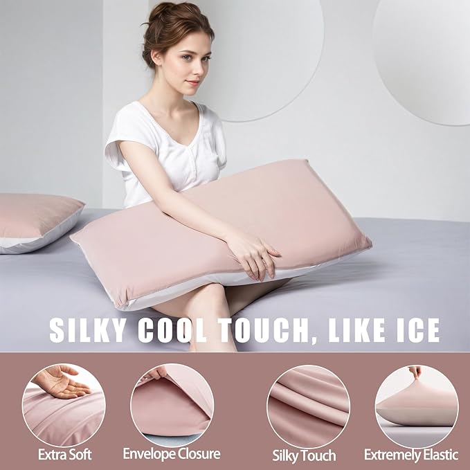 TELUS Cooling Pillowcases Standard Size 2-Pack, Silky Soft Breathable Pillow Case with Envelope Close, Stay Cool Pillow Cover for Hot Sleepers and Night Sweats, 20x26 Inch