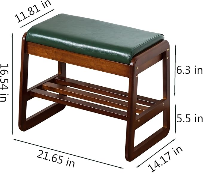 SOBIBO Shoe Bench with Storage - 2-Tier Entryway Bench, Solid Wood Shoe Rack with Cushion & Flip-Open Box, Mid-Century Modern for Hallway, Mudroom, Bedroom (Green, 21.65'')