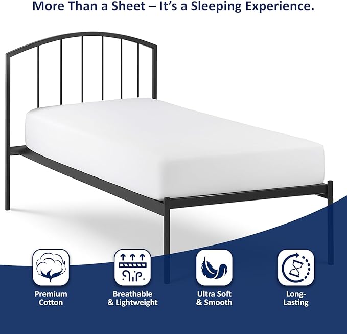 Cot Size 33" x 75" Fitted Sheet, 100% Egyptian Cotton, Perfect for Camp Bunk Beds/RVs/Guest Beds/Army Cots/Replacement Mattress (White)