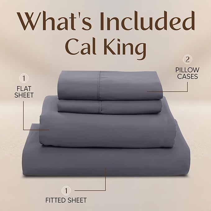 Utopia Bedding California King Size Sheet Set – 4 Piece Bed Sheets, Soft and Breathable Microfiber, Includes 1 Fitted Sheet, 1 Flat Sheet and 2 Pillowcases – Oeko Tex (Grey)