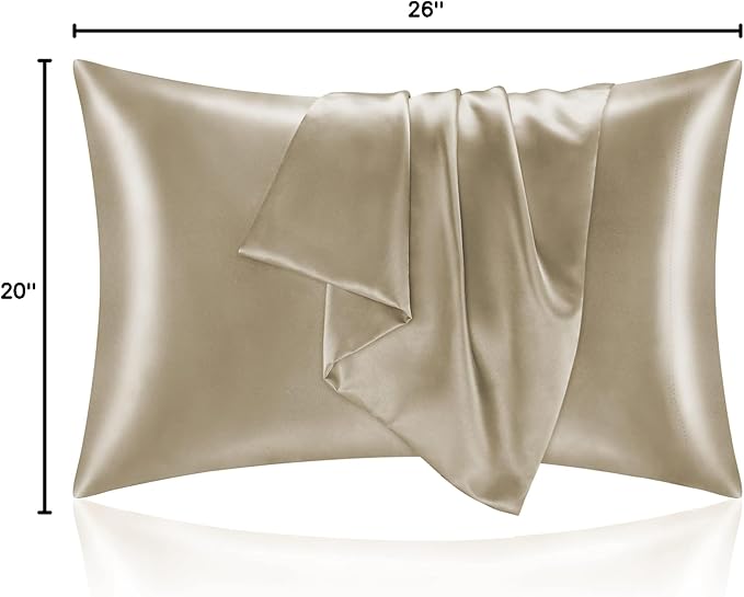 BEDELITE Satin Pillowcase for Hair and Skin, Super Soft and Cooling Similar to Silk Pillow Cases 2 Pack with Envelope Closure, Gift for Women Men(20"x26" Standard Size, Taupe)