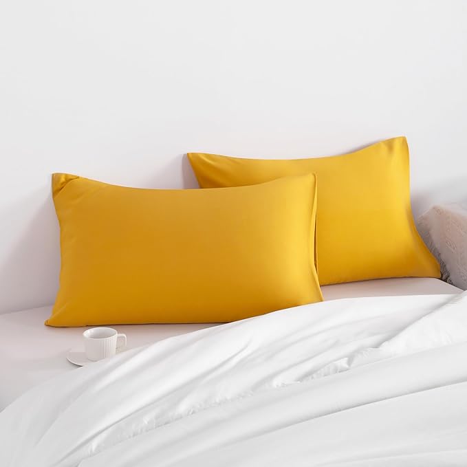 NTBAY Queen Pillow Cases Set of 2, 2 Pack Brushed Microfiber 20x30 Pillow Cases, Soft, Wrinkle, Fade, Stain Resistant Ginger Yellow Pillow Cases with Envelope Closure, 20x30 Inches, Ginger Yellow